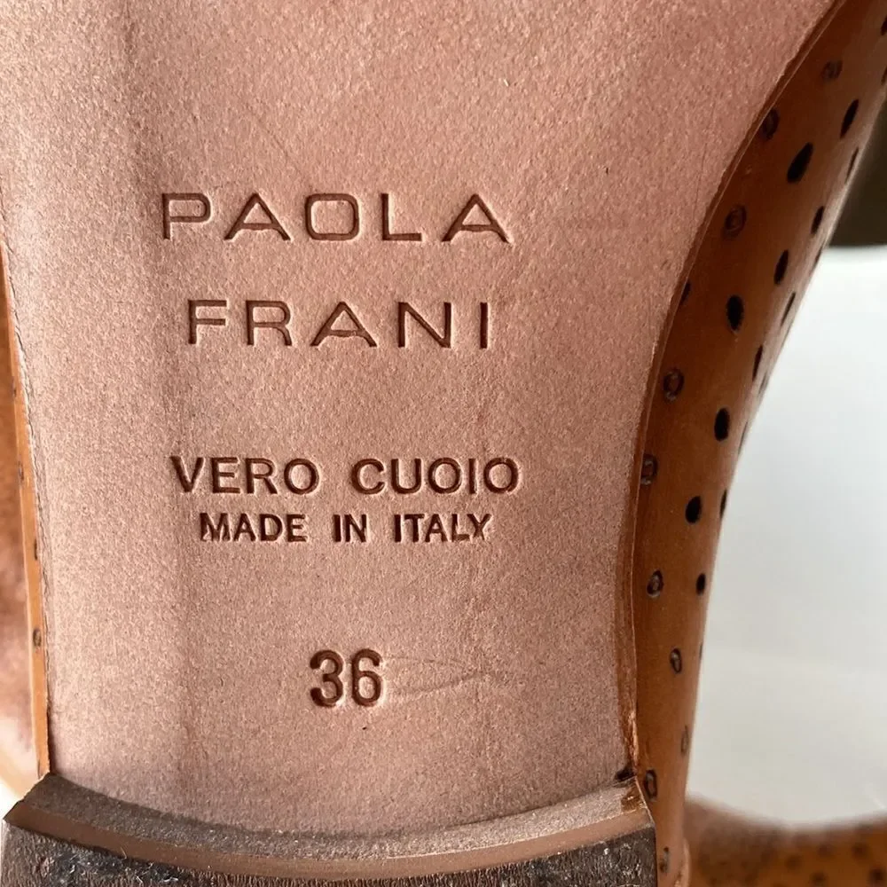 PAOLA FRANI Perforated Tall Leather Boots Made in Italy Size 6 EUC